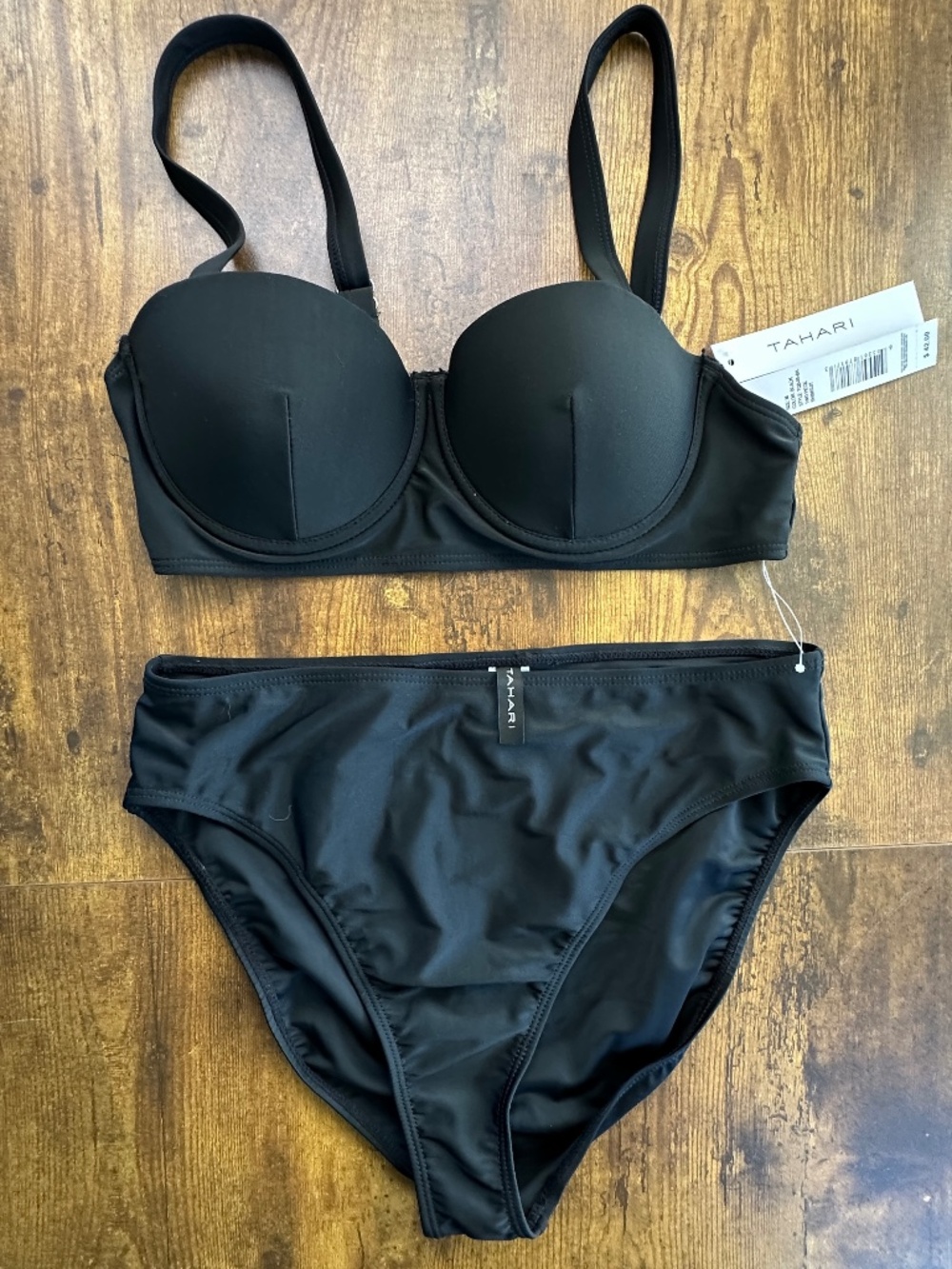 Tahari NWT Solid Black Underwire Balconette High Waist 2-Piece Bikini Set Size M